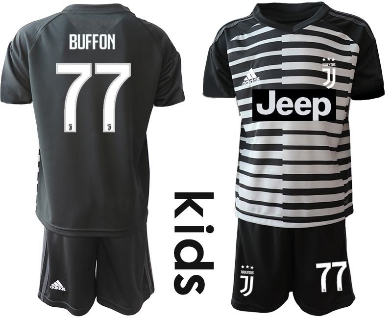 Youth 2020-2021 club Juventus black goalkeeper #77 Soccer Jerseys